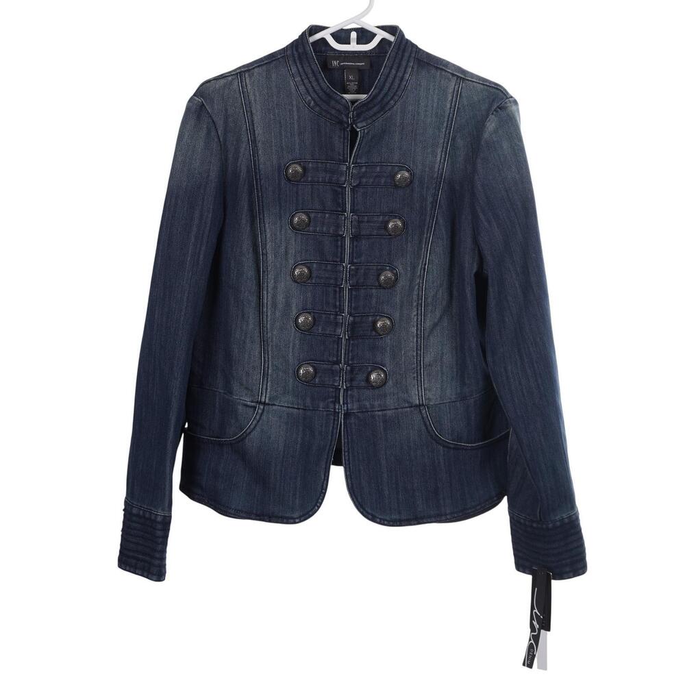 NWT INC International Concepts Denim Jacket XL Blue Military Band Casual